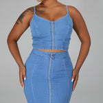 Load image into Gallery viewer, Shorty Blue Denim Crop and Skirt Set
