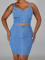 Load image into Gallery viewer, Shorty Blue Denim Crop and Skirt Set
