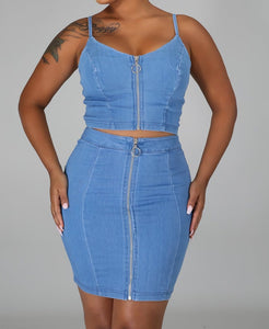 Shorty Blue Denim Crop and Skirt Set