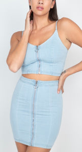 Shorty Blue Denim Crop and Skirt Set