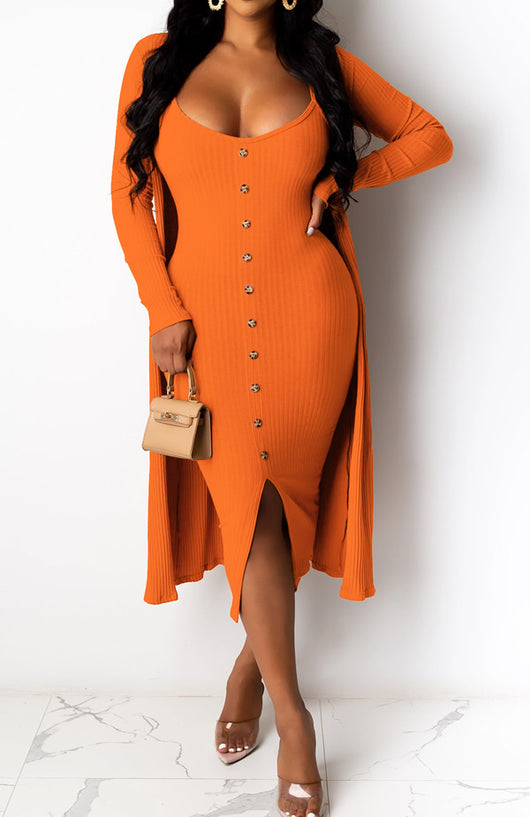 Shorty Lets Play Dress and Cardigan Set - Orange