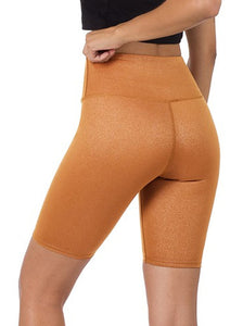 Shorty - Glitter High Waste Biker Shorts - Almond