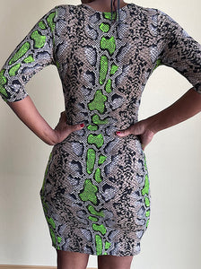 Shorty - Snakeskin Print Gray & Green Dress