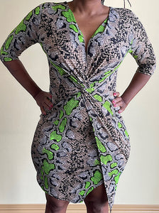 Shorty - Snakeskin Print Gray & Green Dress