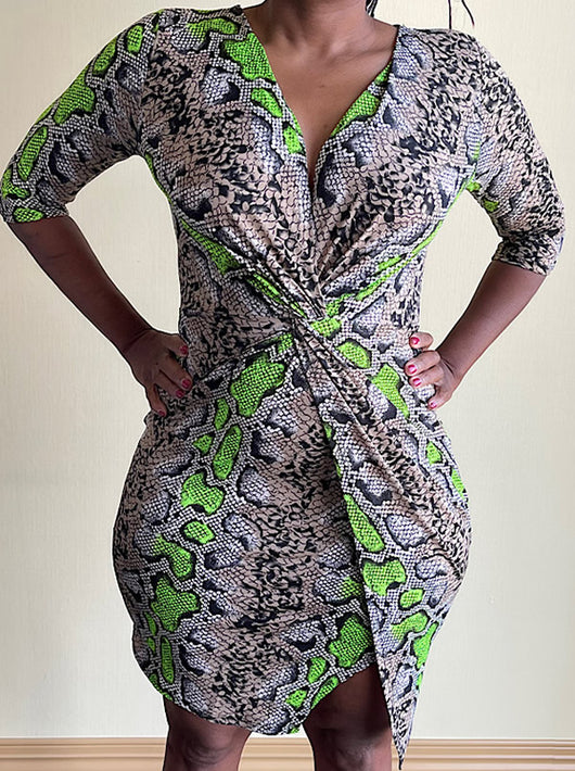 Shorty - Snakeskin Print Gray & Green Dress