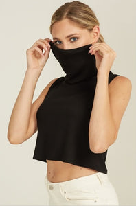 Shorty Mask Turtleneck Crop Top - Black