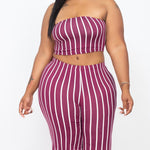 Load image into Gallery viewer, Shorty Looking Fabulous Two Piece Striped Burgundy Set (Plus Size)
