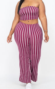 Shorty Looking Fabulous Two Piece Striped Burgundy Set (Plus Size)