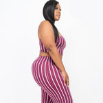 Load image into Gallery viewer, Shorty Looking Fabulous Two Piece Striped Burgundy Set (Plus Size)
