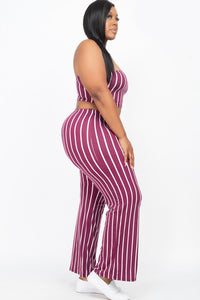 Shorty Looking Fabulous Two Piece Striped Burgundy Set (Plus Size)