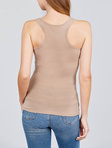 Shorty Ribbed Racer Back Tank Top - Khaki