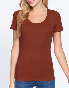 Shorty Scoop Neck Short Sleeve Top - Fire Brick