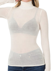 Load image into Gallery viewer, Shorty - Tencel See-thru Turtleneck Long Sleeve Top - Ivory
