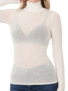 Shorty - Tencel See-thru Turtleneck Long Sleeve Top - Ivory