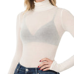 Load image into Gallery viewer, Shorty - Tencel See-thru Turtleneck Long Sleeve Top - Ivory

