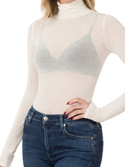 Load image into Gallery viewer, Shorty - Tencel See-thru Turtleneck Long Sleeve Top - Ivory
