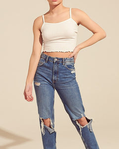 Shorty Ribbed Tank Crop Top - Off White