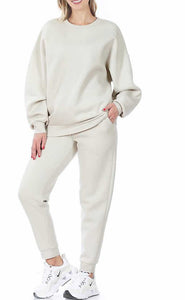 Shorty Comfy Sweatshirt & Sweatpants Set - Off White