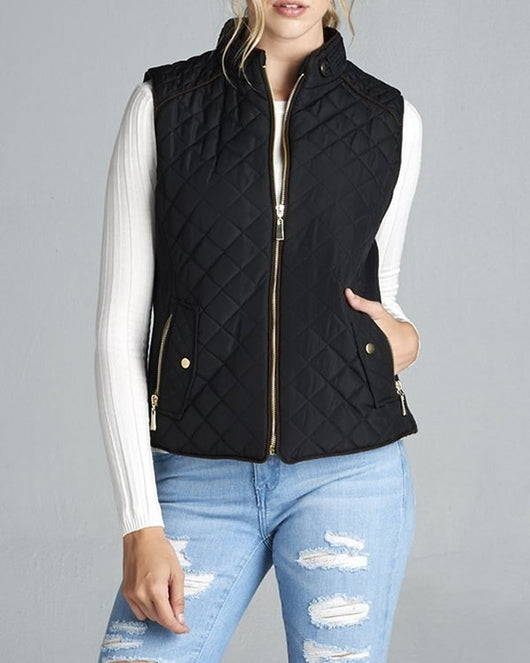 Shorty Women's Quilted Puffer Vest - Black