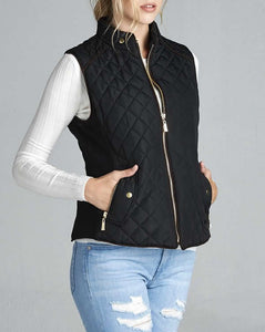 Shorty Women's Quilted Puffer Vest - Black